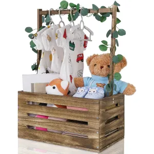Wooden Baby Shower Crate Closet Baby Basket with Handle, Storage Basket, Welcome Box, Newborn Boy Girl Welcome Gift Basket, Maternity Gifts for New Parents