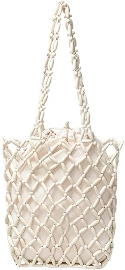 Wooden Bead Purses for Women Beaded Hobo Tote Purse Straw Bag Chic Hollow-out Handbag Beach Travel 2025