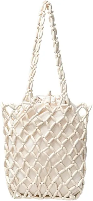 Wooden Bead Purses for Women Beaded Hobo Tote Purse Straw Bag Chic Hollow-out Handbag Beach Travel 2025