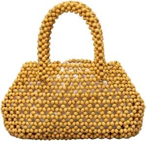 Wooden Bead Purses for Women Beaded Small Tote Purse Straw Purse Chic Hollow-out Handbag for Beach Summer Travel