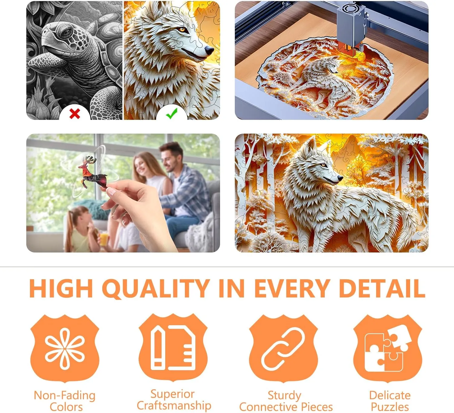 Wooden Puzzles for Adults -Wolf Puzzle, Flat Puzzle with 3D Visual Effect, Irregular Shape Wood Puzzles Adult, Paper Sculpture Wall Art Home Decor, Gift for Family, Friends (S-8.5 * 8.4in 100 Pieces)