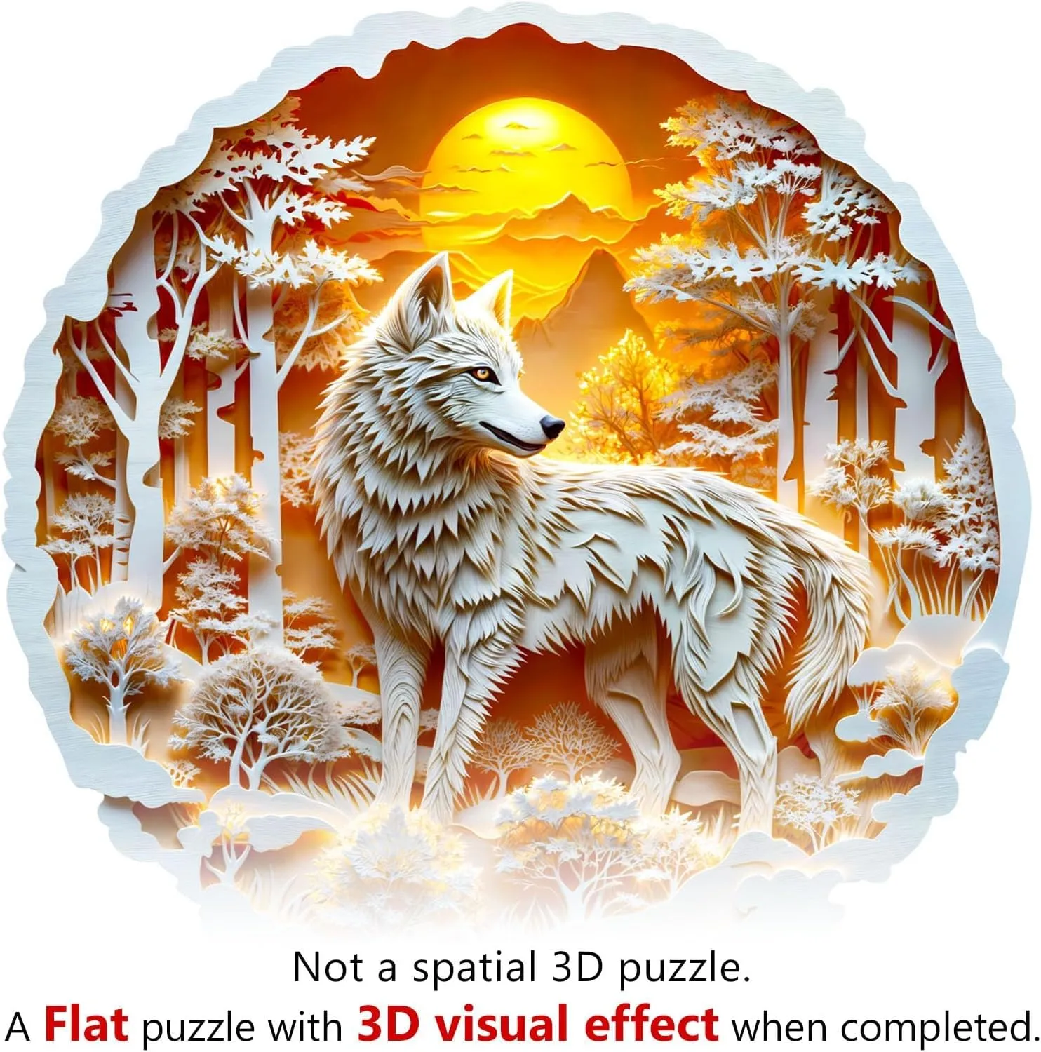Wooden Puzzles for Adults -Wolf Puzzle, Flat Puzzle with 3D Visual Effect, Irregular Shape Wood Puzzles Adult, Paper Sculpture Wall Art Home Decor, Gift for Family, Friends (S-8.5 * 8.4in 100 Pieces)