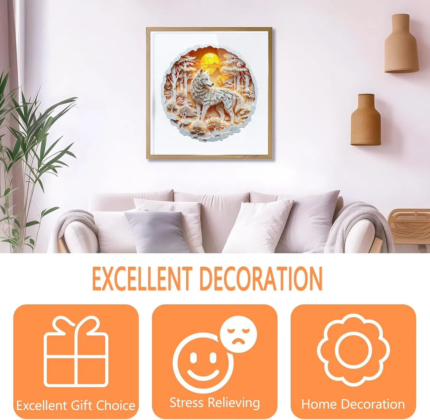Wooden Puzzles for Adults -Wolf Puzzle, Flat Puzzle with 3D Visual Effect, Irregular Shape Wood Puzzles Adult, Paper Sculpture Wall Art Home Decor, Gift for Family, Friends (S-8.5 * 8.4in 100 Pieces)