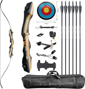 Wooden Takedown Recurve Bow 62" Right Handed for Outdoor Training Practice Recurve Bow for Adult & Youth Beginner