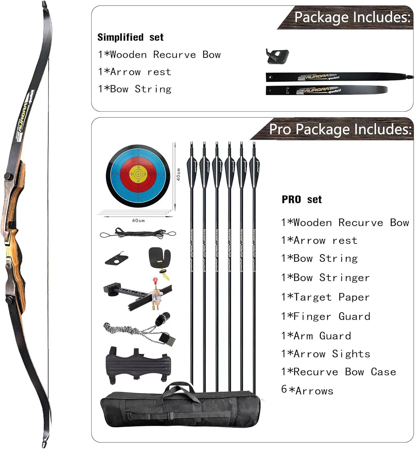 Wooden Takedown Recurve Bow 62" Right Handed for Outdoor Training Practice Recurve Bow for Adult & Youth Beginner