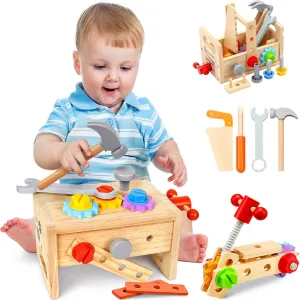 Wooden Tool Set Stem Toys for 2-5 Year Old, 29-Piece Montessori Educational Toys with Tool Bench & Pretend Play for Toddler Birthday Gifts