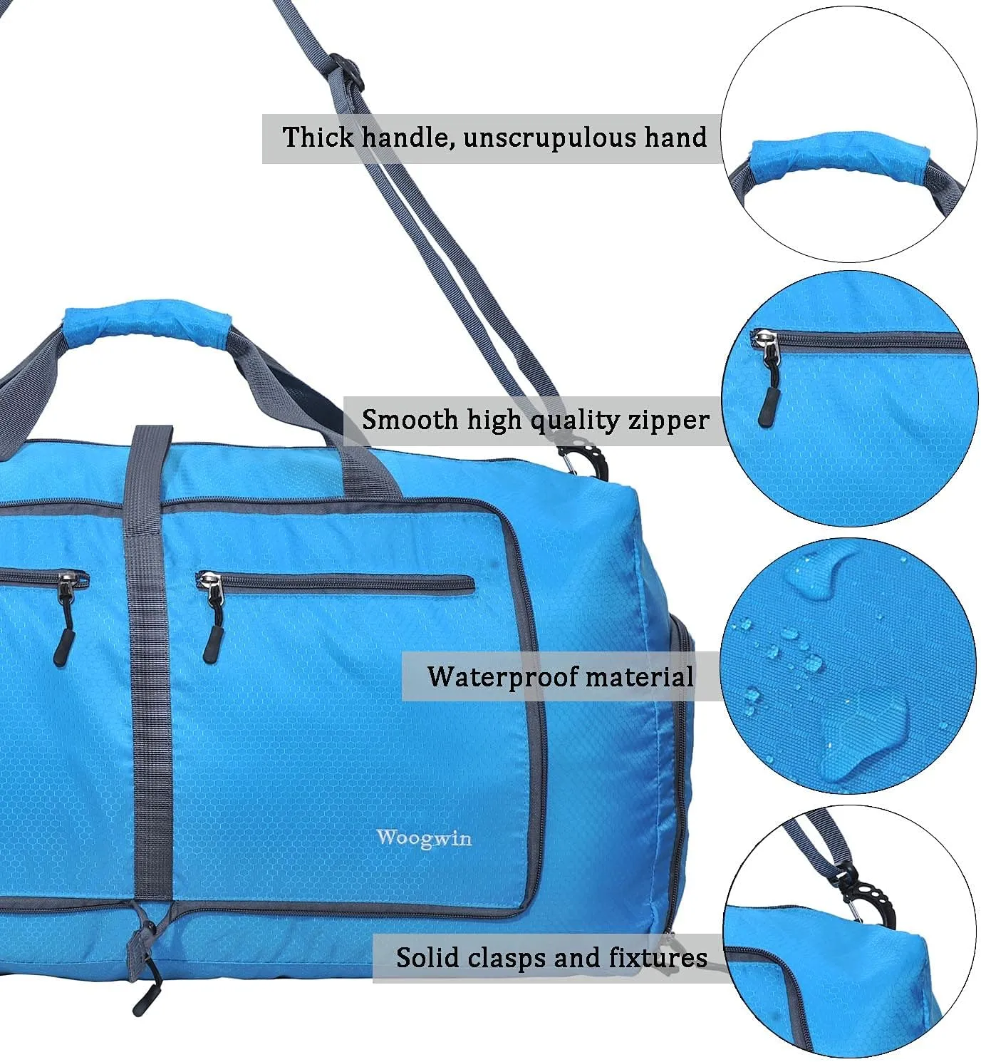 Woogwin Travel Duffel Bag Large Foldable Waterproof Overnight Bag for Beach Swim Bags Pool Sports Gym