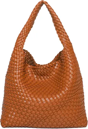Woven Bag Purses and Handbags for Women, PU Leather Shoulder Bags Top-Handle Bags With Purses (Brown, Medium)