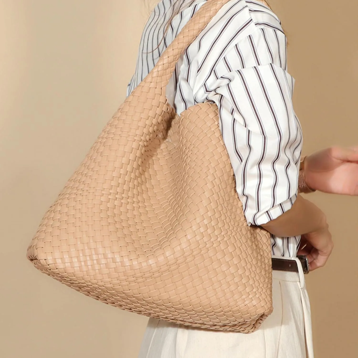 Woven Bag Purses and Handbags for Women, PU Leather Shoulder Bags Top-Handle Bags With Purses