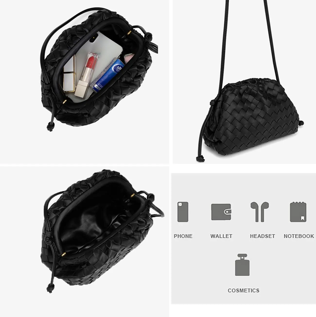 Woven Clutch Purse for Women Fashion Small Square Handbag Vintage Premium Bag PU Leather Handmade Bag