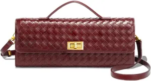 Woven Clutch Purse for Women Fashion Small Square Handbag Vintage Premium Bag PU Leather Handmade Bag