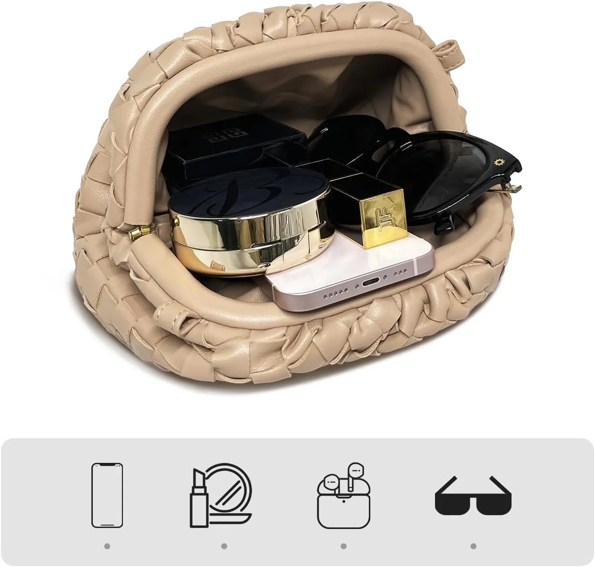 Woven Clutch Purse for Women Fashion Small Square Handbag Vintage Premium Bag PU Leather Handmade Bag