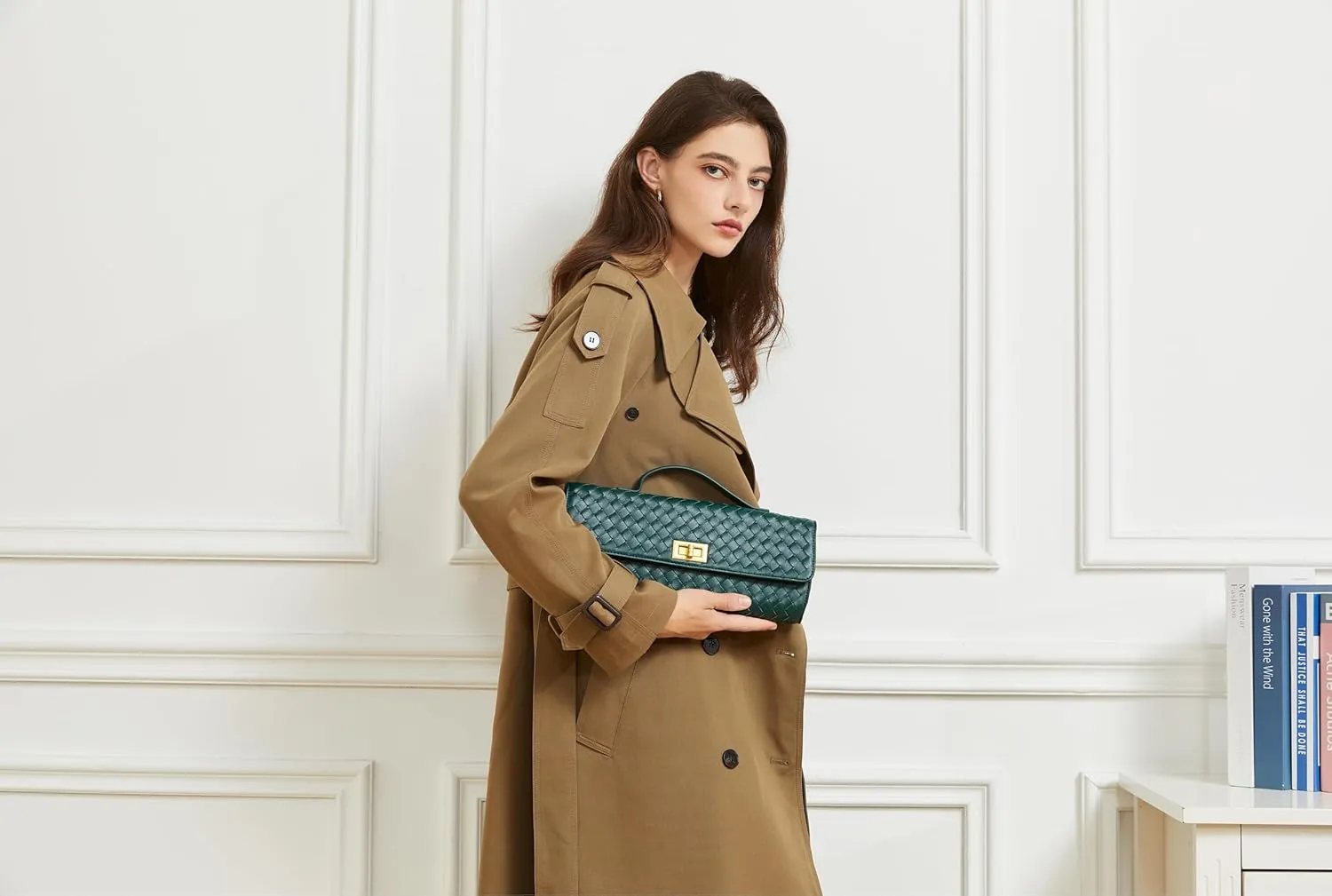Woven Clutch Purse for Women Fashion Small Square Handbag Vintage Premium Bag PU Leather Handmade Bag