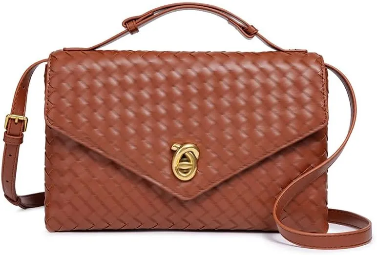 Woven Purses for Women Elegant PU Leather Woven Top-handle Bag Tote Crossbody Shoulder Bag for Work Vacation