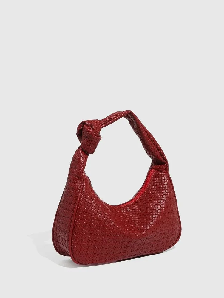 Woven Purses for Women Knotted Top Handle Bag Small Hobo Purse Woven Leather Handbags Trendy Clutch Shoulder Bag with Zipper
