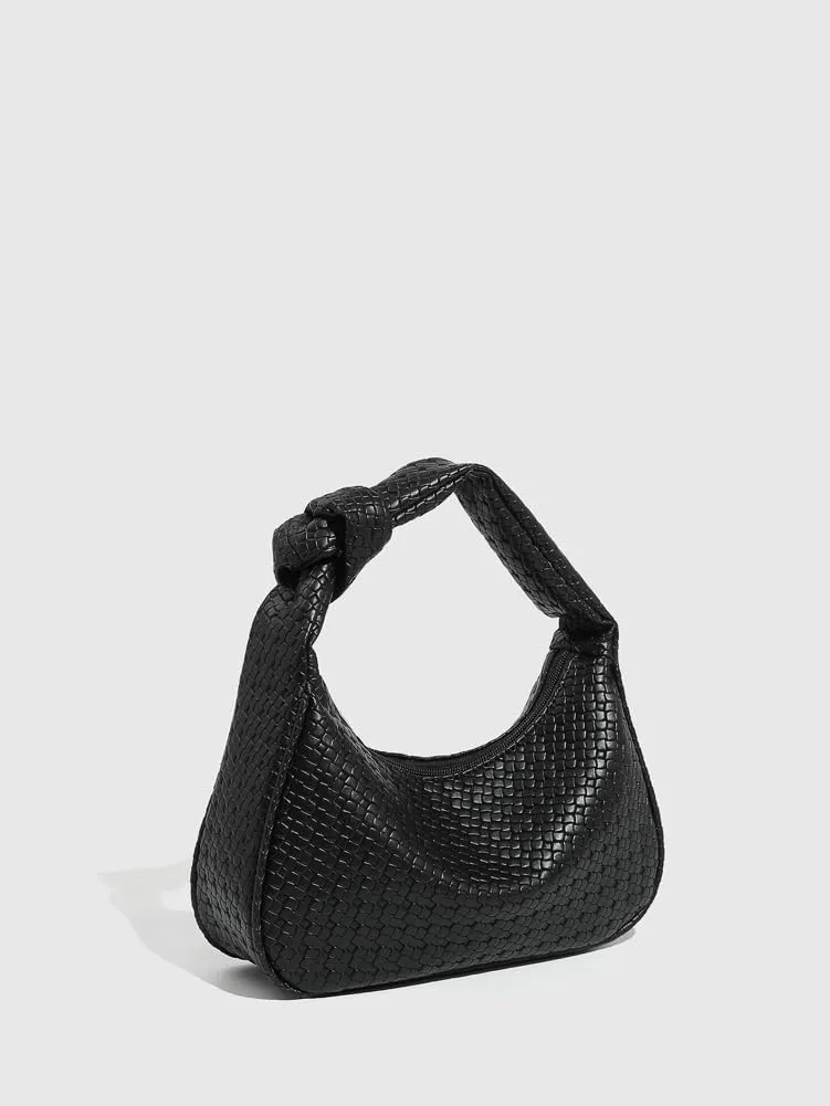 Woven Purses for Women Knotted Top Handle Bag Small Hobo Purse Woven Leather Handbags Trendy Clutch Shoulder Bag with Zipper