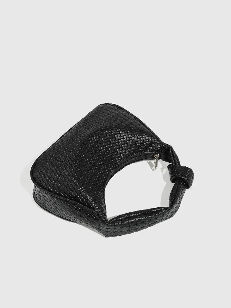 Woven Purses for Women Knotted Top Handle Bag Small Hobo Purse Woven Leather Handbags Trendy Clutch Shoulder Bag with Zipper