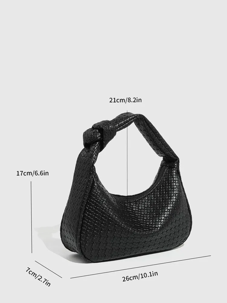 Woven Purses for Women Knotted Top Handle Bag Small Hobo Purse Woven Leather Handbags Trendy Clutch Shoulder Bag with Zipper