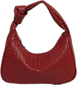Woven Purses for Women Knotted Top Handle Bag Small Hobo Purse Woven Leather Handbags Trendy Clutch Shoulder Bag with Zipper