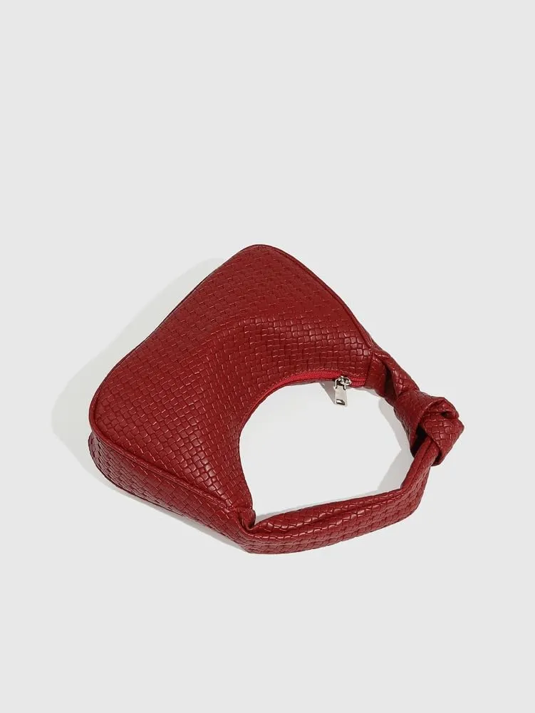 Woven Purses for Women Knotted Top Handle Bag Small Hobo Purse Woven Leather Handbags Trendy Clutch Shoulder Bag with Zipper