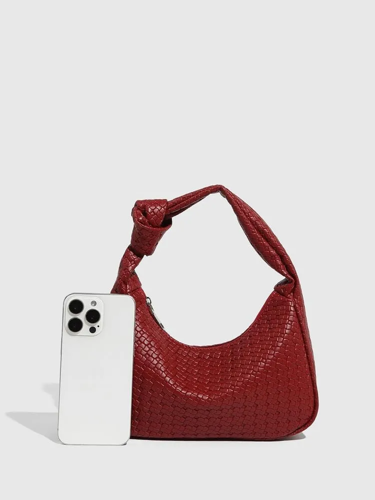 Woven Purses for Women Knotted Top Handle Bag Small Hobo Purse Woven Leather Handbags Trendy Clutch Shoulder Bag with Zipper