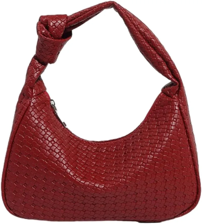 Woven Purses for Women Knotted Top Handle Bag Small Hobo Purse Woven Leather Handbags Trendy Clutch Shoulder Bag with Zipper