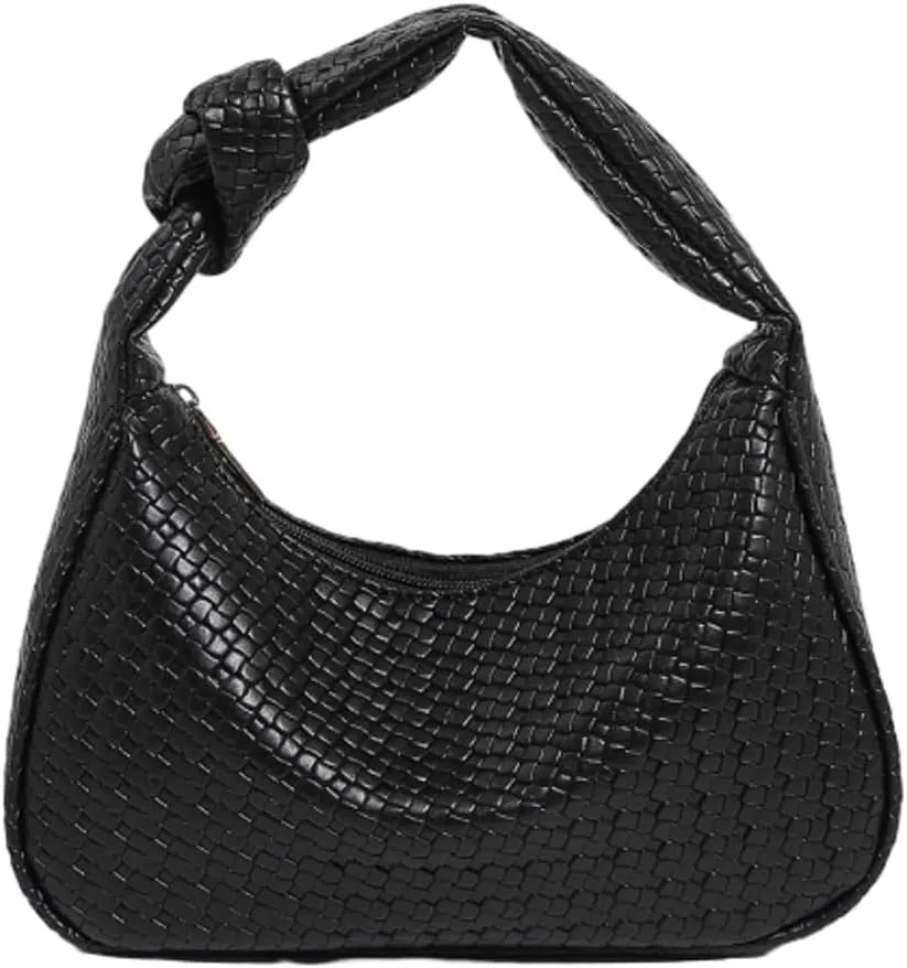 Woven Purses for Women Knotted Top Handle Bag Small Hobo Purse Woven Leather Handbags Trendy Clutch Shoulder Bag with Zipper