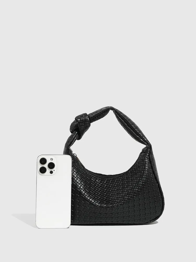 Woven Purses for Women Knotted Top Handle Bag Small Hobo Purse Woven Leather Handbags Trendy Clutch Shoulder Bag with Zipper