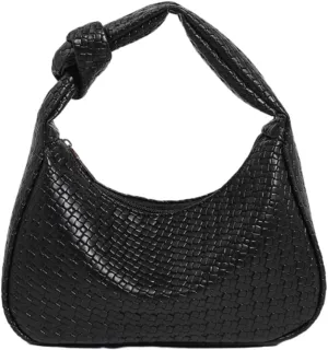 Woven Purses for Women Knotted Top Handle Bag Small Hobo Purse Woven Leather Handbags Trendy Clutch Shoulder Bag with Zipper