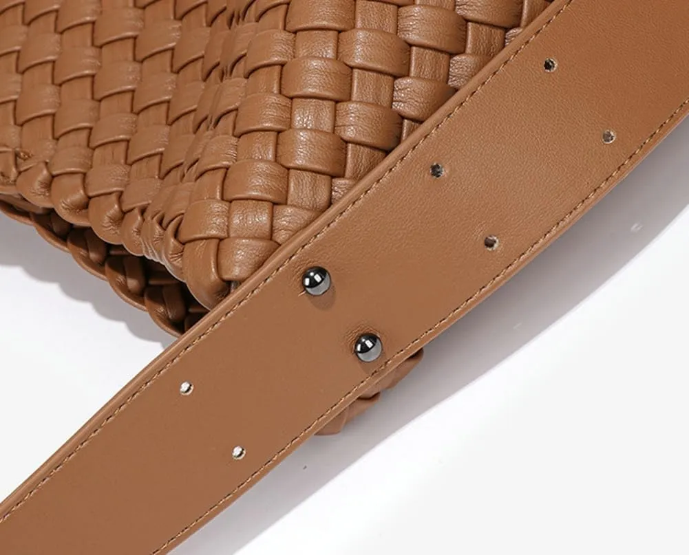 Woven Purses for Women PU Leather Shoulder Bag Chic Hobo Bag for Work Prom Cocktail Travel
