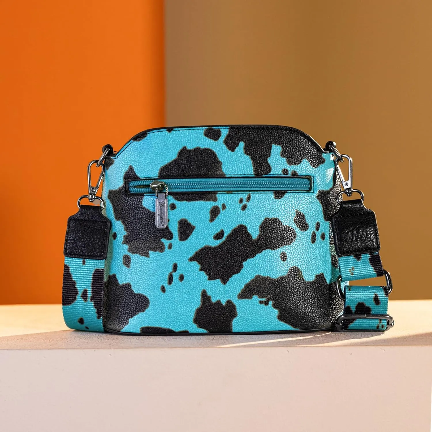 Wrangler Cow Print Crossbody Bag for Women Western Cross Body Purse with Signature Strap
