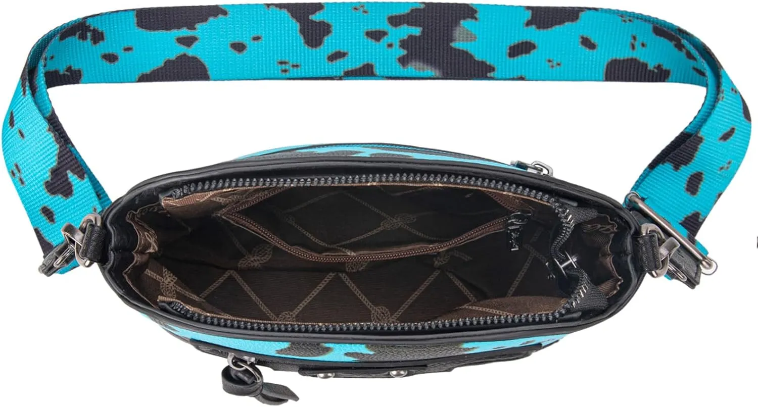 Wrangler Cow Print Crossbody Bag for Women Western Cross Body Purse with Signature Strap