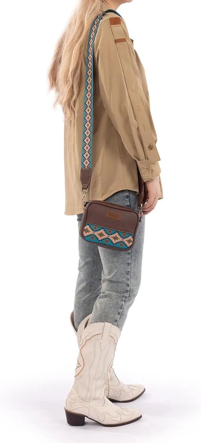 Wrangler Crossbody Bag for Women Aztec Mini Crossover Purse with Guitar Strap