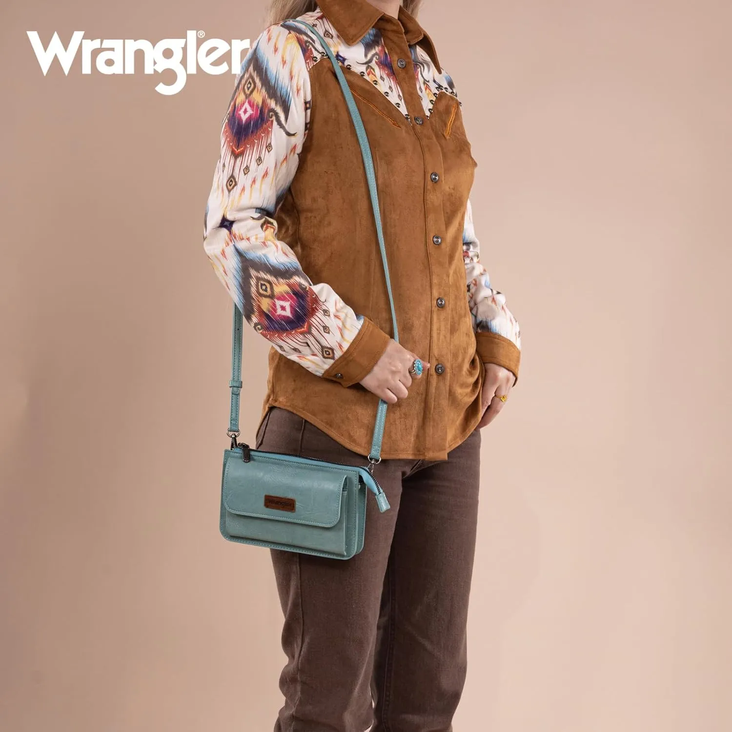 Wrangler RFID Crossbody Wallet Purse Vegan Leather Small Purses for Women with Phone Pocket and Adjustable Strap