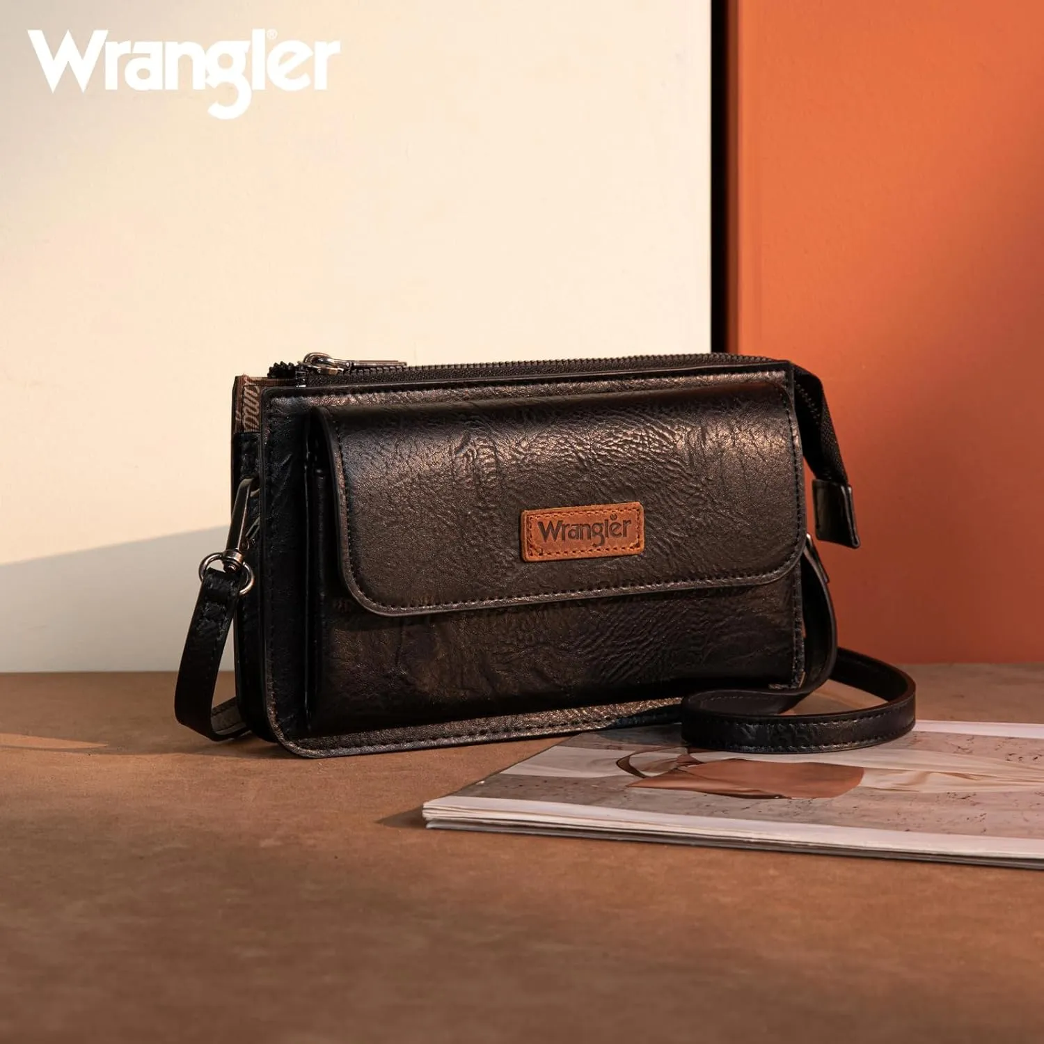 Wrangler RFID Crossbody Wallet Purse Vegan Leather Small Purses for Women with Phone Pocket and Adjustable Strap