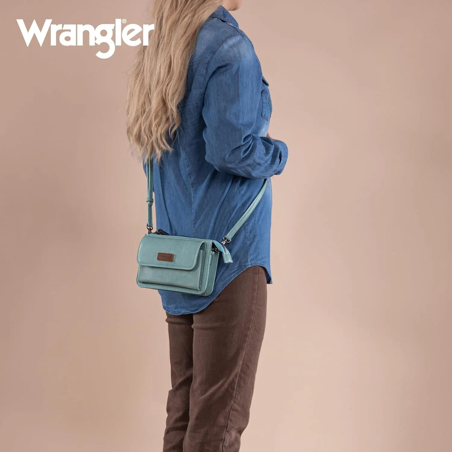 Wrangler RFID Crossbody Wallet Purse Vegan Leather Small Purses for Women with Phone Pocket and Adjustable Strap