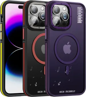 WSKEN Magnetic Case for iPhone 14 Pro Max Compatible with MagSafe [Skin Friendly] [Metal Camera Lens Frame Protection] Slim Translucent Matte Military Grade Shockproof Phone Cover,Purple