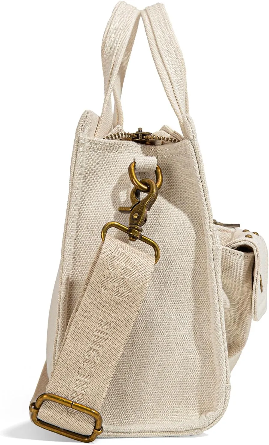 X Lee Canvas Tote Bag for Women Medium Crossbody Bag Top-handle Handbag with Multi-Pockets for Travel Beach Everyday Use