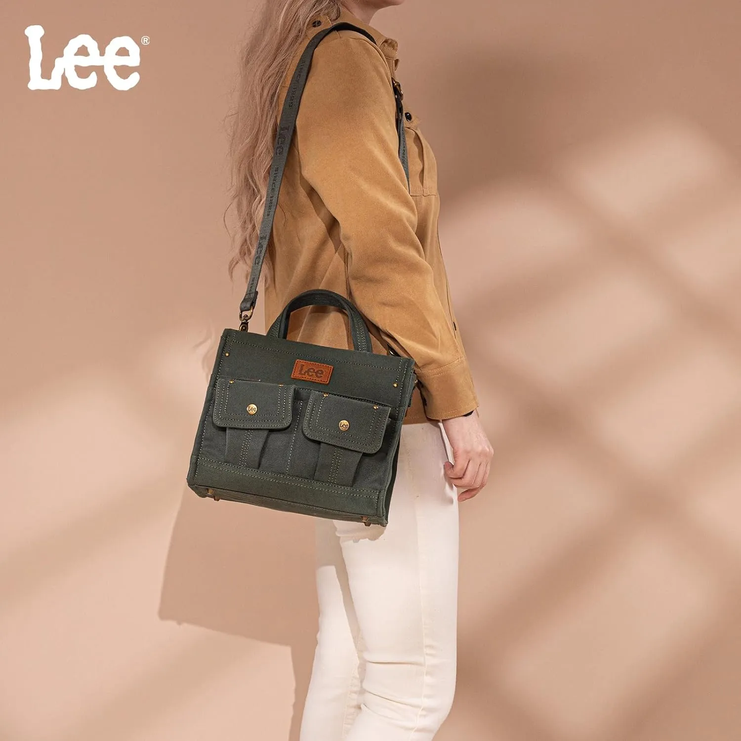 X Lee Canvas Tote Bag for Women Medium Crossbody Bag Top-handle Handbag with Multi-Pockets for Travel Beach Everyday Use