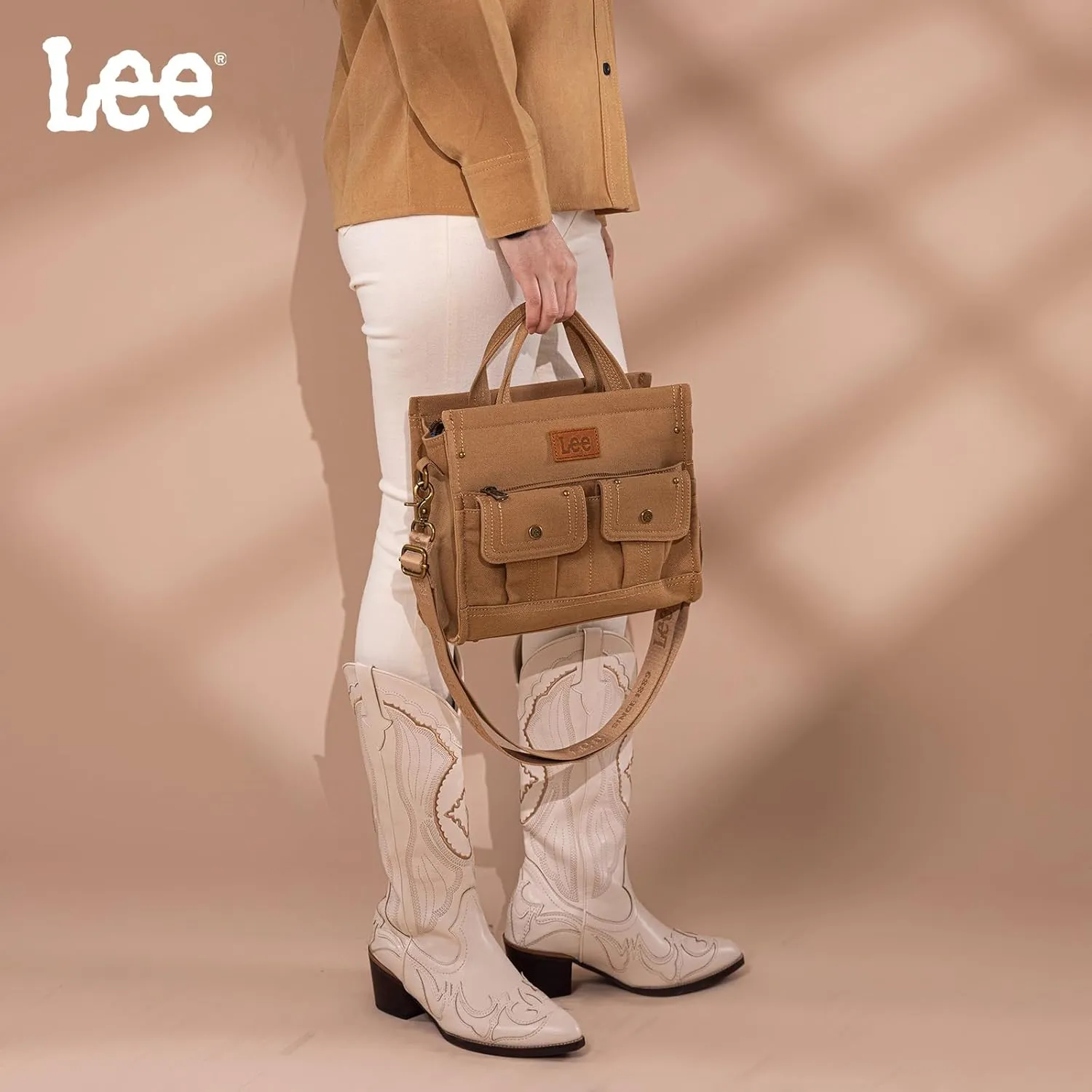 X Lee Canvas Tote Bag for Women Medium Crossbody Bag Top-handle Handbag with Multi-Pockets for Travel Beach Everyday Use