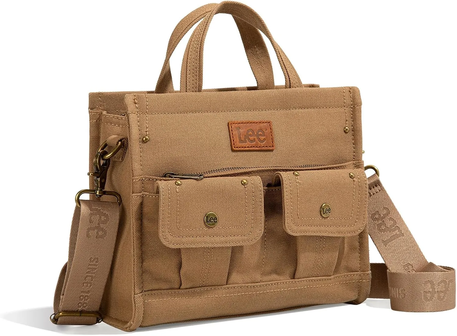 X Lee Canvas Tote Bag for Women Medium Crossbody Bag Top-handle Handbag with Multi-Pockets for Travel Beach Everyday Use