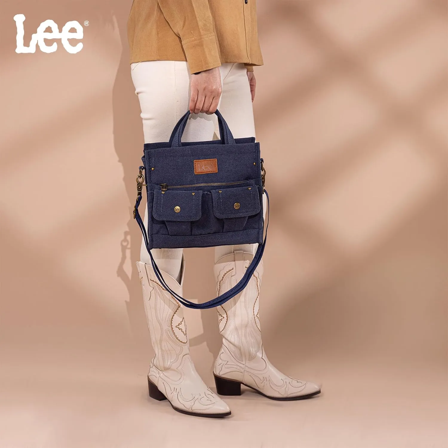 X Lee Canvas Tote Bag for Women Medium Crossbody Bag Top-handle Handbag with Multi-Pockets for Travel Beach Everyday Use