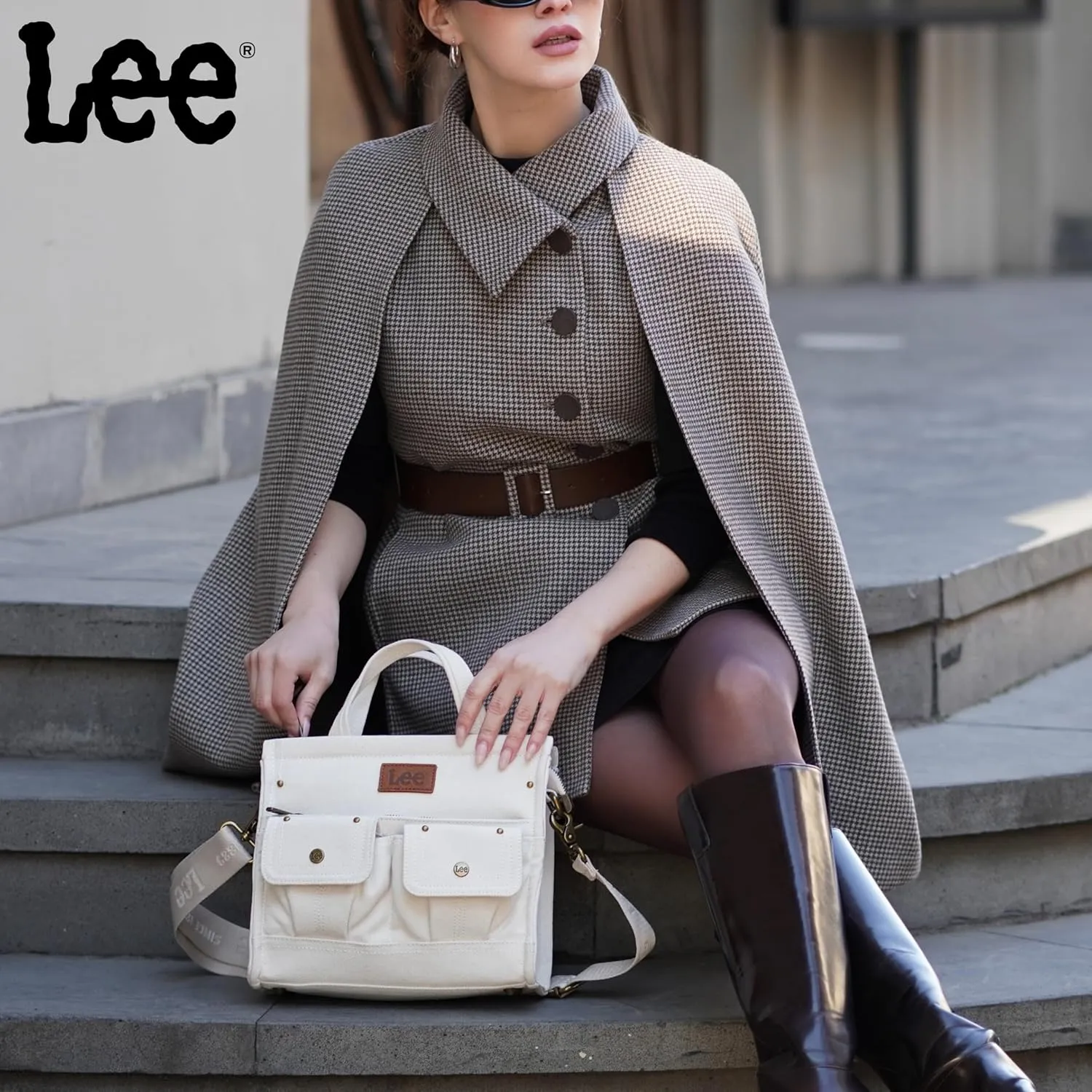 X Lee Canvas Tote Bag for Women Medium Crossbody Bag Top-handle Handbag with Multi-Pockets for Travel Beach Everyday Use