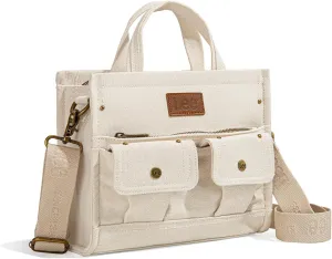 X Lee Canvas Tote Bag for Women Medium Crossbody Bag Top-handle Handbag with Multi-Pockets for Travel Beach Everyday Use