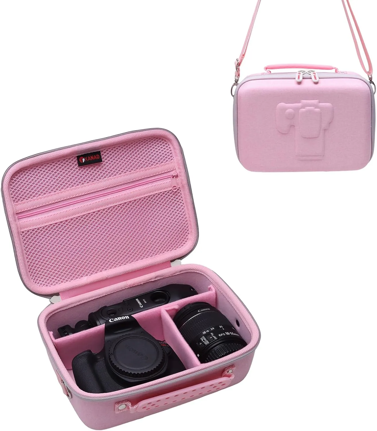 XANAD Camera Case Compatible with Sony Alpha 7 II III IV / 7R V Full Frame/ a6400 / a6100 / a6700,Canon, Nikon DSLR Camera, with 4 Pieces of Dividers and Shoulder Strap, Pink