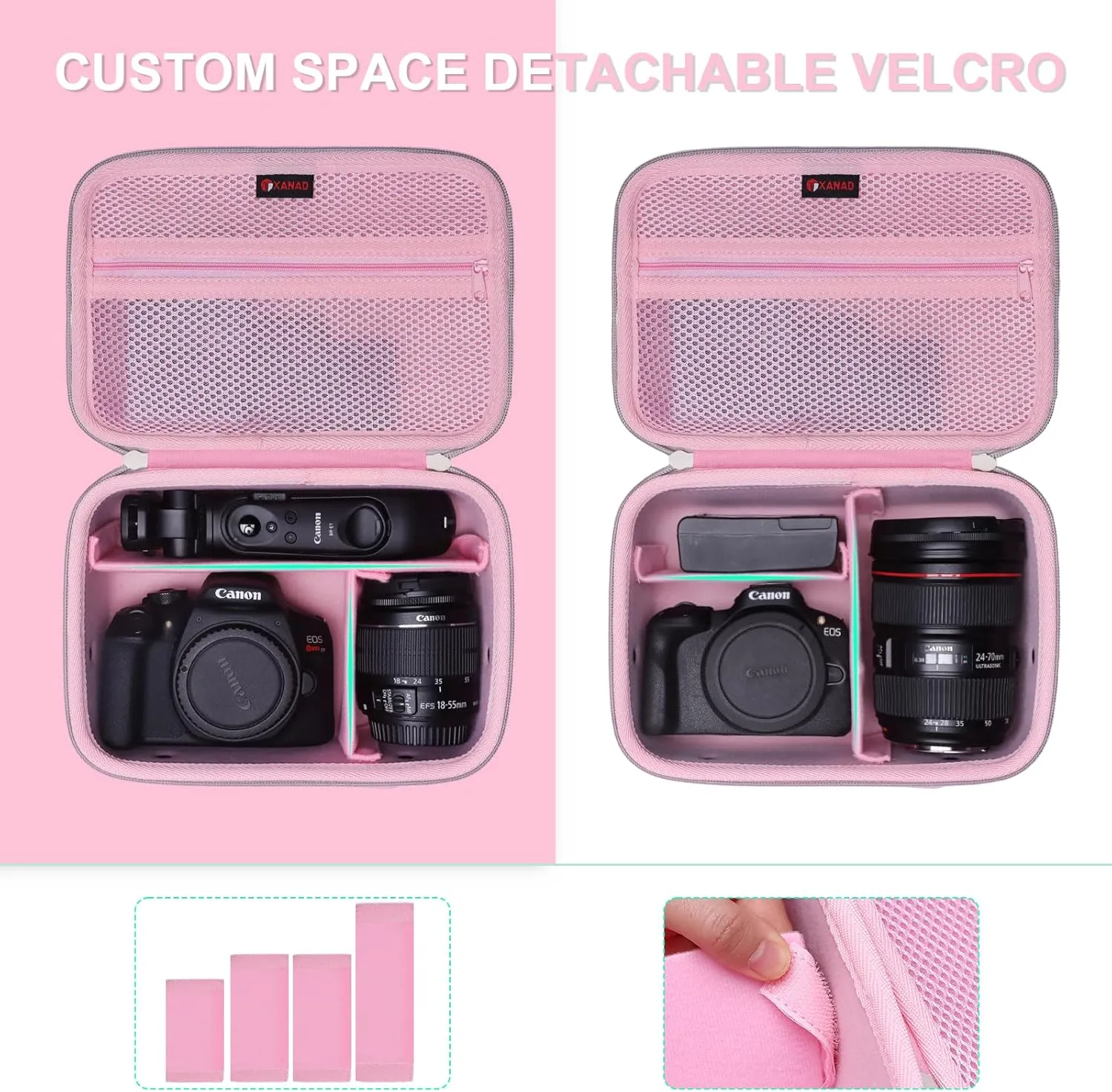 XANAD Camera Case Compatible with Sony Alpha 7 II III IV / 7R V Full Frame/ a6400 / a6100 / a6700,Canon, Nikon DSLR Camera, with 4 Pieces of Dividers and Shoulder Strap, Pink