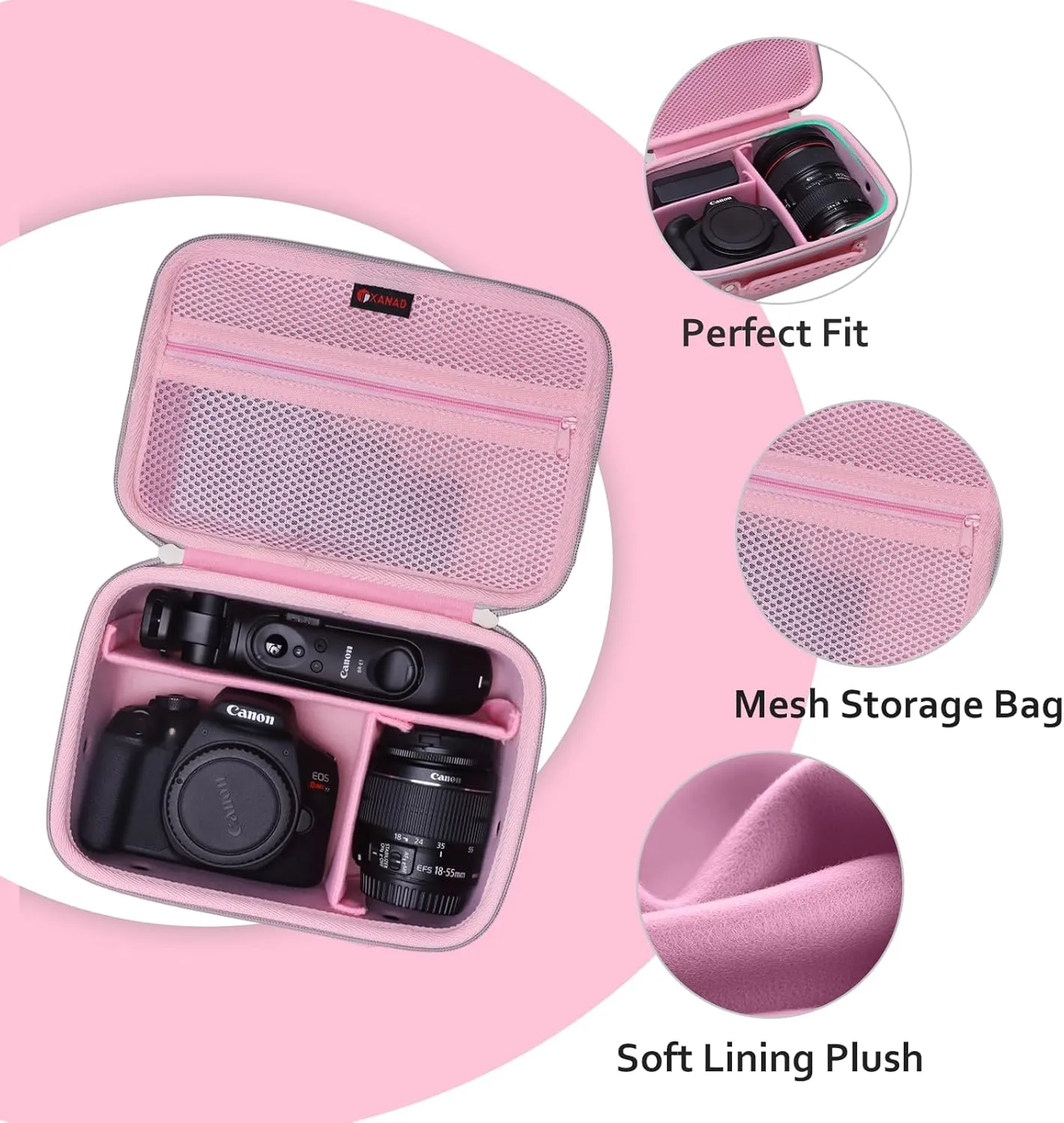 XANAD Camera Case Compatible with Sony Alpha 7 II III IV / 7R V Full Frame/ a6400 / a6100 / a6700,Canon, Nikon DSLR Camera, with 4 Pieces of Dividers and Shoulder Strap, Pink