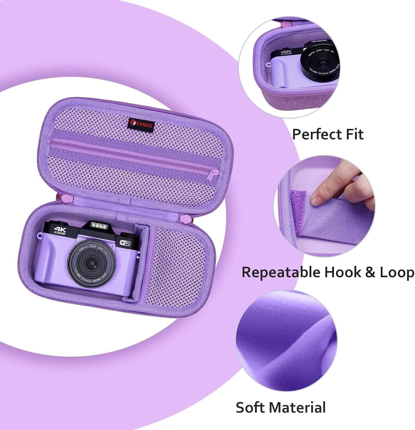XANAD Digital Camera Case for Sony Alpha 6400,6000,6100,6700,6600/ RX100 VII or Sony Alpha ZV-1,ZV-1F,ZV-E10,ZV-E10 II 4K Vlogging Camera, with Shoulder Strap (Purple)-Internal:8.3"x3.9"x2.2"
