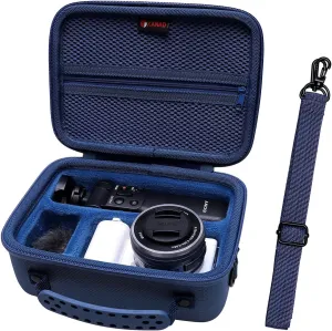 XANAD Hard Case for Sony Alpha ZV-E10/ZV-E10L/ ZV-1/ZV-1F Camera Vlogger Accessory Kit Tripod (GP-VPT2 BT) and Microphone - Carrying Storage Bag（Blue）