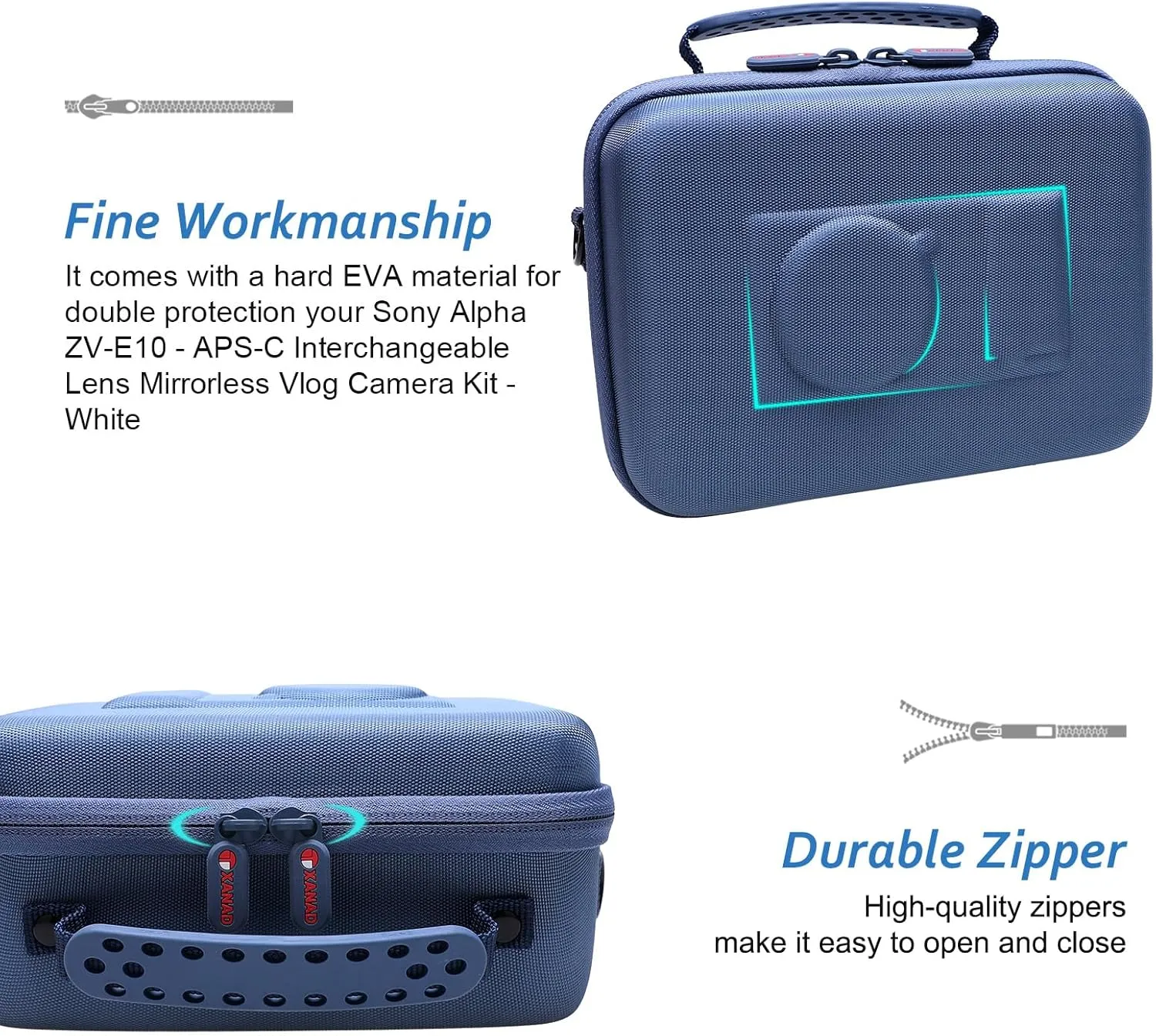 XANAD Hard Case for Sony Alpha ZV-E10/ZV-E10L/ ZV-1/ZV-1F Camera Vlogger Accessory Kit Tripod (GP-VPT2 BT) and Microphone - Carrying Storage Bag（Blue）